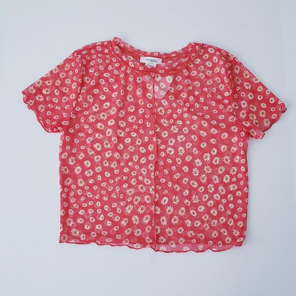 PERSAYA Red Floral Mesh Top - Picture 2 of 9